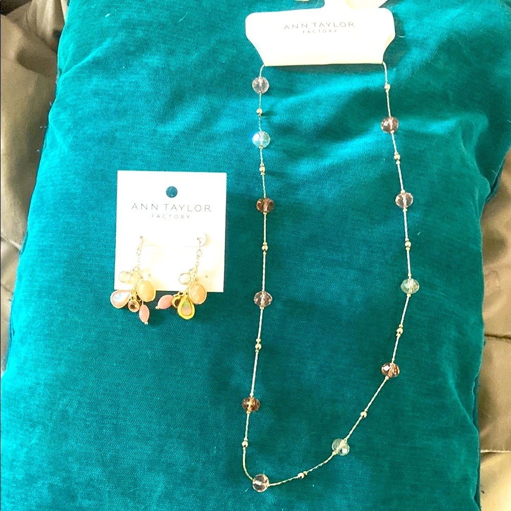 ANN TAYLOR Pink and Gold Elegant Earrings and Necklace - 2 pieces.